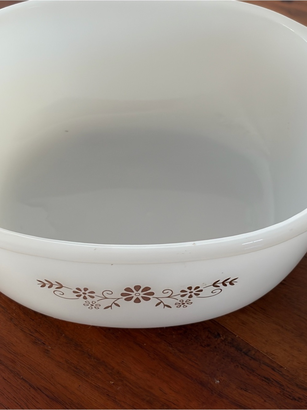 Termocrisa mexican Pyrex Serving Bowl with Brown Floral Trim